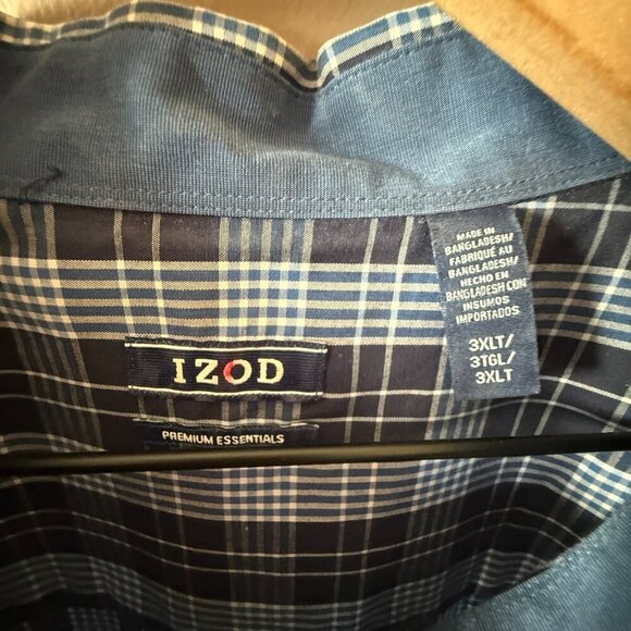 Men's Big and Tall 3XLT Izod Button Down Dress Shirt Blue White Plaid - Picture 6 of 8